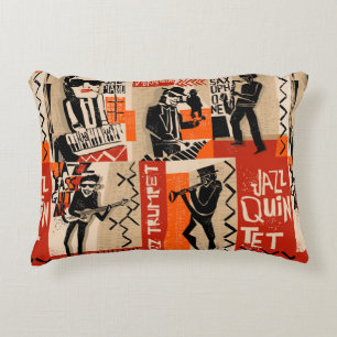 cool vintage of jazz band poster with trumpet play accent pillow