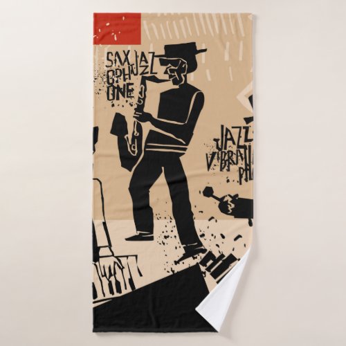 cool vintage of jazz band poster with trumpet play bath towel