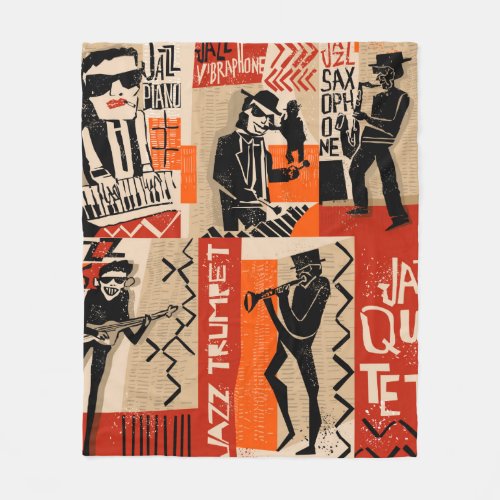 cool vintage of jazz band poster with trumpet play fleece blanket