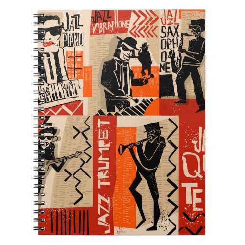 cool vintage of jazz band poster with trumpet play notebook