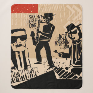 cool vintage of jazz band poster with trumpet play sherpa blanket