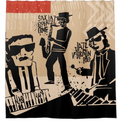 cool vintage of jazz band poster with trumpet play shower curtain