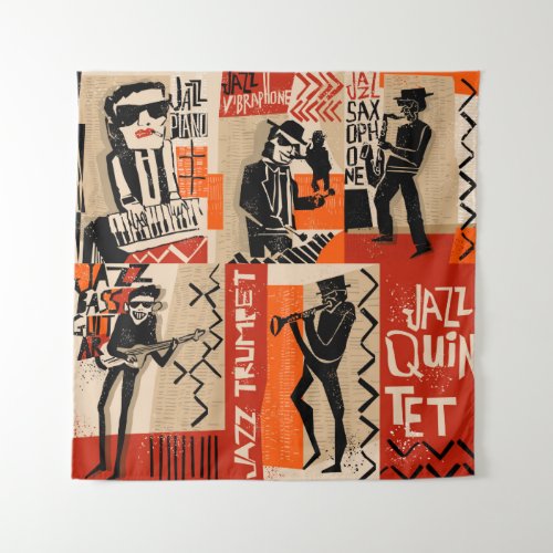cool vintage of jazz band poster with trumpet play tapestry