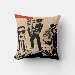 cool vintage of jazz band poster with trumpet play throw pillow