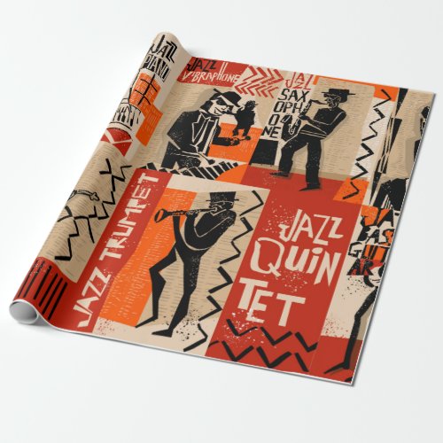 cool vintage of jazz band poster with trumpet play wrapping paper