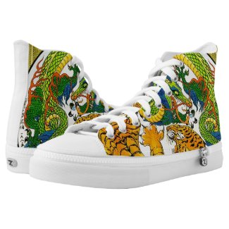 Cool Vintage oriental Yin Yang Dragon Tiger fight High-Top Sneakers