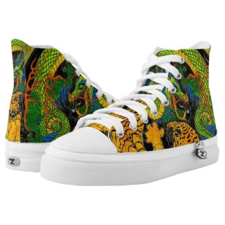 Cool Vintage oriental Yin Yang Dragon Tiger fight High-Top Sneakers