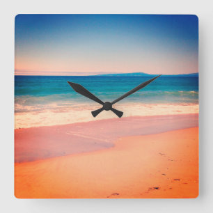 Cool Vintage Overlay Style Beach Photo Square Wall Clock