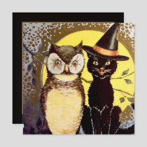 cool vintage owl cat invitation