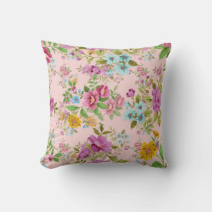 Cool Vintage Pastel Floral Pattern Throw Pillow