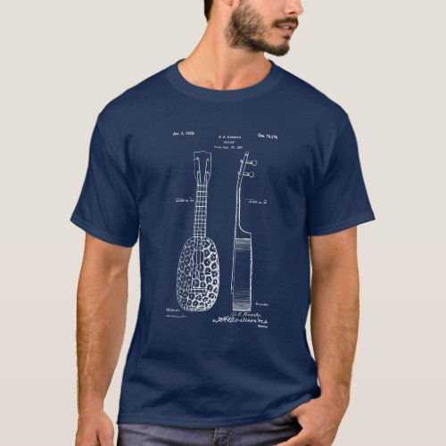 Cool Vintage Pineapple Shaped Ukulele Patent art T_Shirt