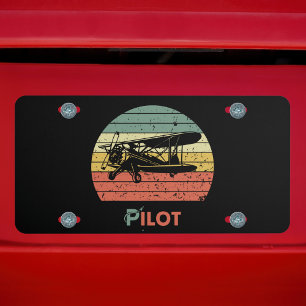 Cool Vintage Retro Airplane Sunset, Pilot,Aviation License Plate