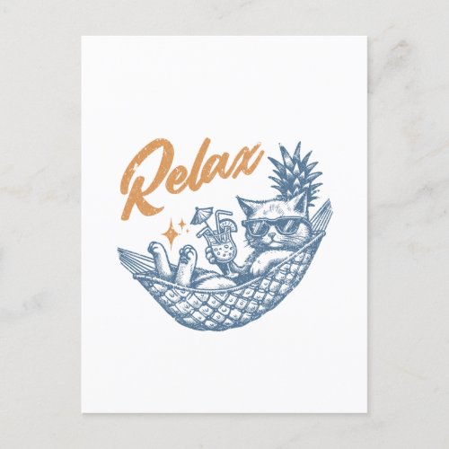Cool Vintage Retro Cat Relaxing Hammock Cocktail Postcard