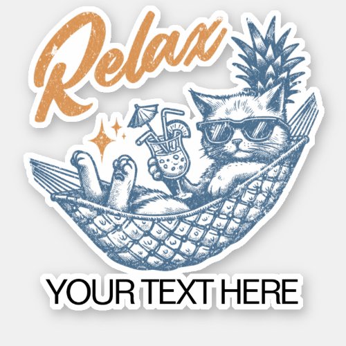 Cool Vintage Retro Cat Relaxing Hammock Cocktail Sticker