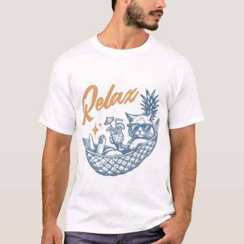 Cool Vintage Retro Cat Relaxing Hammock Cocktail T_Shirt