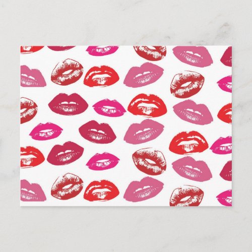 Cool vintage retro girly hot pink red glossy lips postcard
