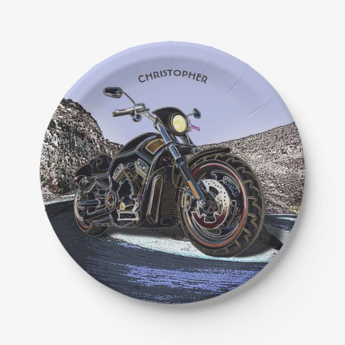 Cool Vintage Road Glowing Motorcycle Chopper Paper Plates