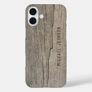Cool Vintage Rustic Old Wood Customized Name iPhone 16 Plus Case