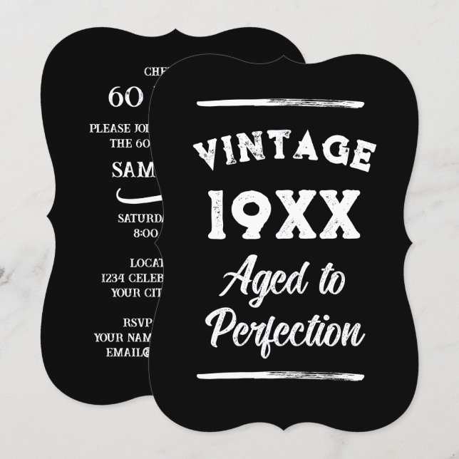 Cool vintage style 60th Birthday party invitations (Front/Back)