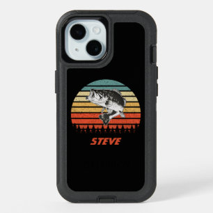 Cool Vintage Sunset Bass Fishing Angler Name iPhone 15 Case