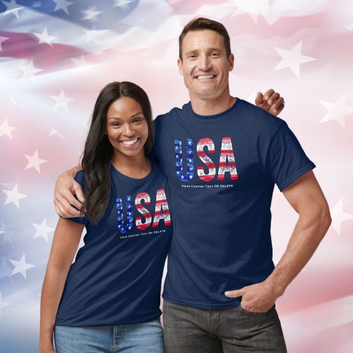 Cool Vintage USA American Flag Custom Text T_Shirt
