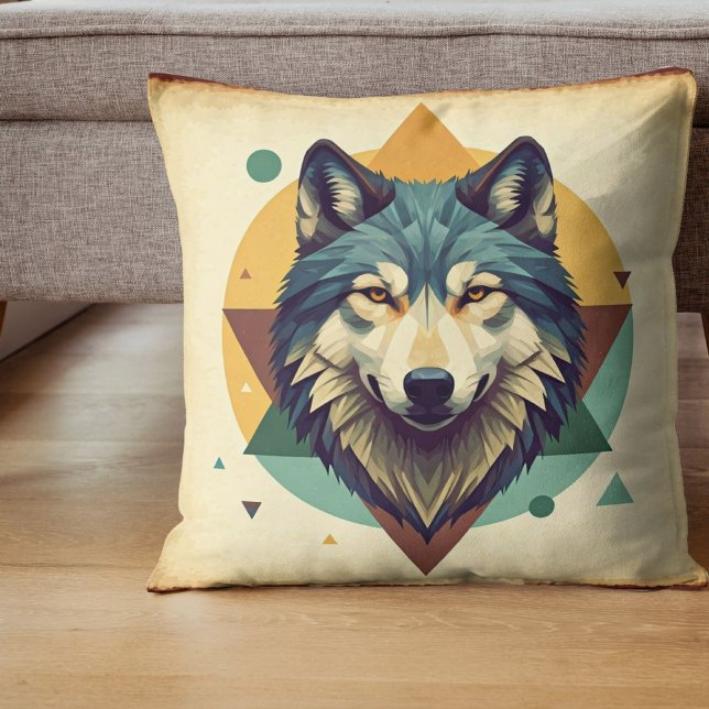 Cool vintage wolf Geometric rustic art Throw Pillow (Creator Uploaded)
