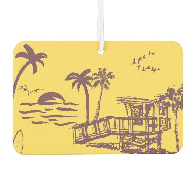 Cool Vintage Yellow Tropical Beach Sketch Air Freshener (Front)