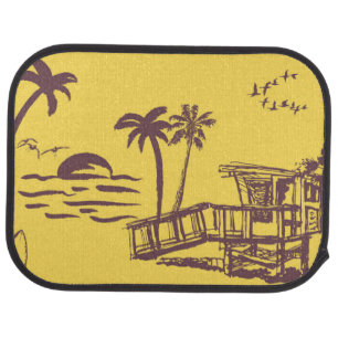 Cool Vintage Yellow Tropical Beach Sketch Car Floor Mat