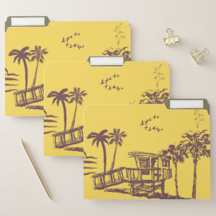 Cool Vintage Yellow Tropical Beach Sketch File Folder