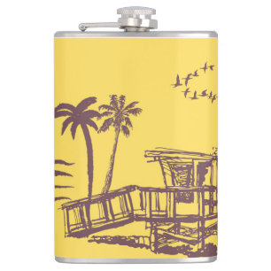 Cool Vintage Yellow Tropical Beach Sketch Flask