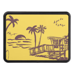 Cool Vintage Yellow Tropical Beach Sketch Hitch Cover