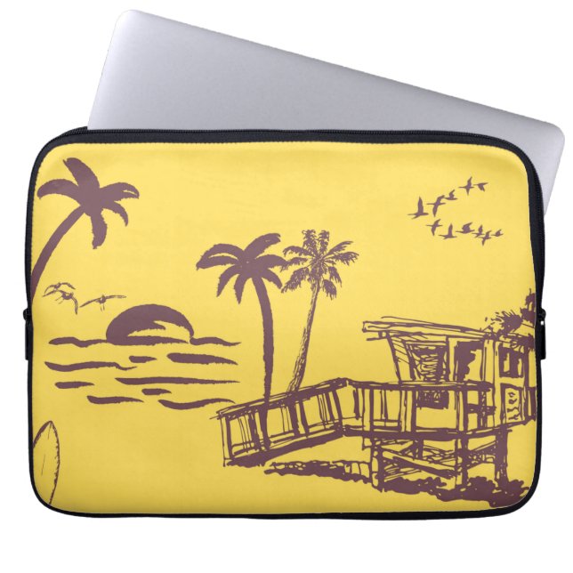 Cool Vintage Yellow Tropical Beach Sketch Laptop Sleeve (Front)