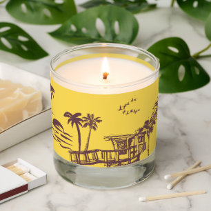 Cool Vintage Yellow Tropical Beach Sketch Scented Candle
