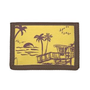 Cool Vintage Yellow Tropical Beach Sketch Tri-fold Wallet