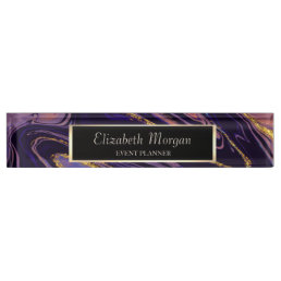 Cool Violet Gold Marble Texture Desk Name Plate