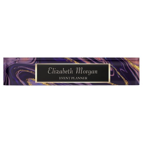 Cool Violet Gold Marble Texture Desk Name Plate