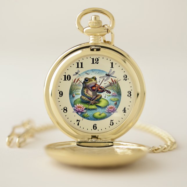 Cool violin frog animal loves pocket watch (Inside)