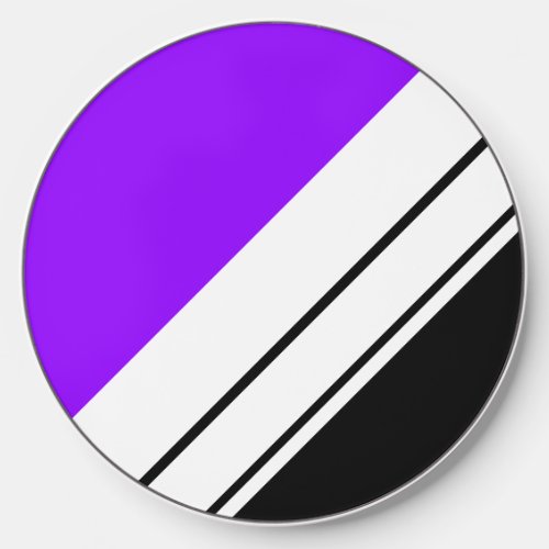 Cool Vivid Purple Black Diagonal White Stripes Wireless Charger