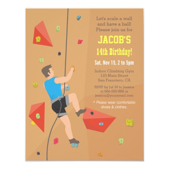 Cool Wall Rock Climbing Birthday Party Invitations Zazzle Com
