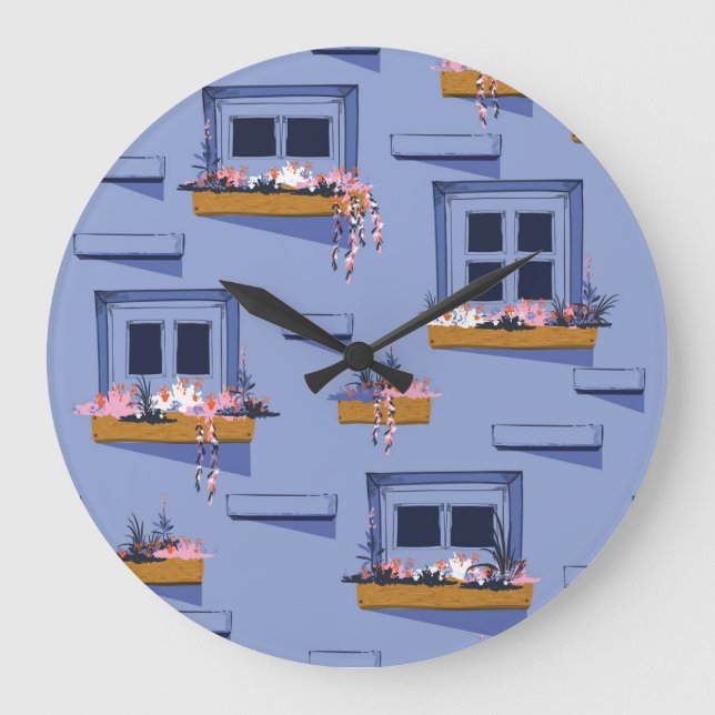 Cool Wall Windows Summer Pattern Large Clock (Front)