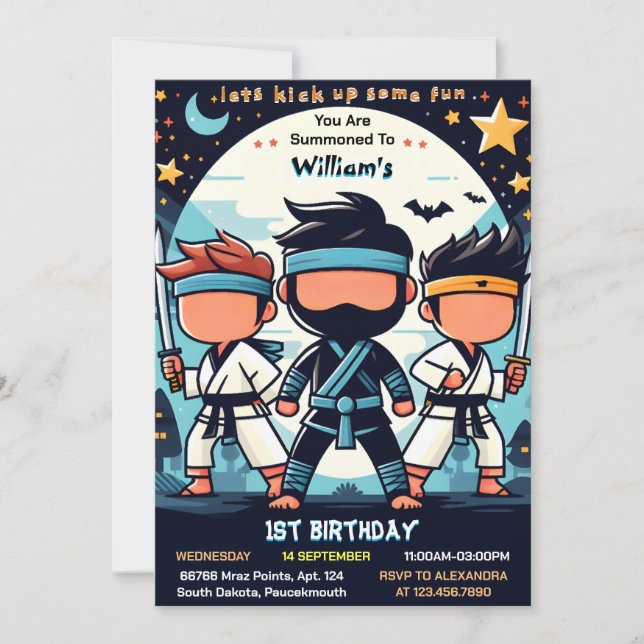 Cool War Fight Boy Moon Ninja Warrior 1st Birthday Invitation (Front)
