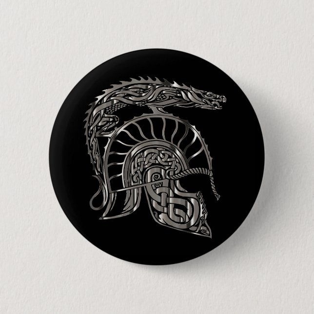 Cool Warrior Metallic Dragon Helmet Button (Front)