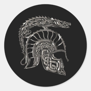 Cool Warrior Metallic Dragon Helmet Classic Round Sticker
