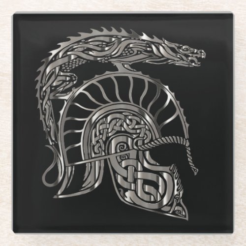 Cool Warrior Metallic Dragon Helmet Glass Coaster