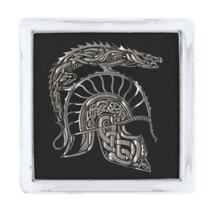 Cool Warrior Metallic Dragon Helmet Silver Finish Lapel Pin