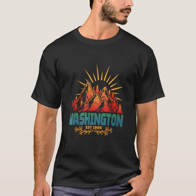 Cool Washington Est 1889 State Design T-Shirt (Front)