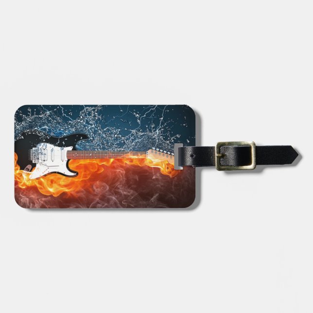 Cool Water and Fire Guitar Design Luggage Tag (Front Horizontal)
