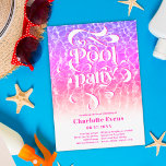 Cool water pool party script swirls pink Sweet 16 Invitation<br><div class="desc">Cool pool party water background photo script swirls pink purple mermaid gradient Sweet 16 birthday invitation with a retro and cool calligraphy . A fun and cool summer party invitation</div>