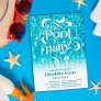 Cool water pool party script swirls teal Sweet 16 Invitation