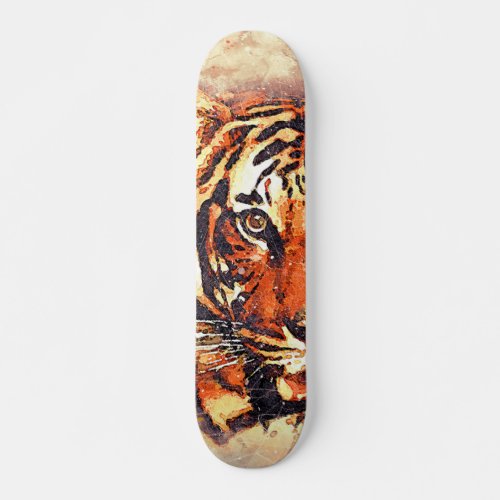 Cool Watercolor Abstract Tiger Head Skateboard